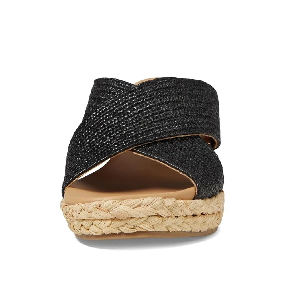 DV by Dolce Vita Erial Sandals Womens 6 Black Crisscross Strap Wedge Heel NCZ264